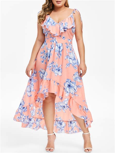 [23 Off] 2021 Plus Size High Low Ruffle Maxi Floral Dress In Pink