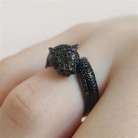 Black Panther Ring With Green Zircon Eyes Panther Ring Etsy