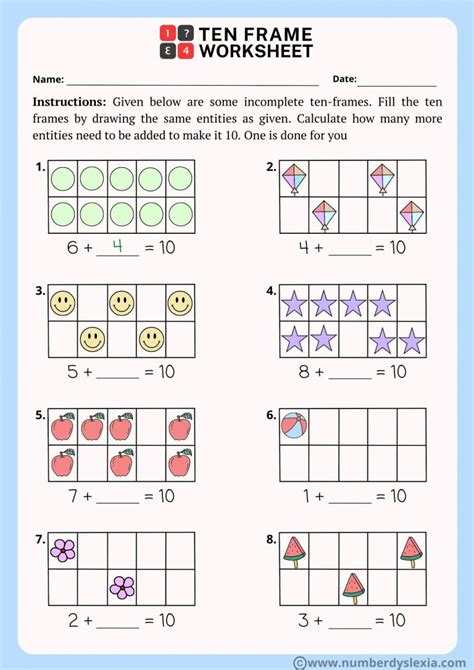 printable ten frame worksheets  included number dyslexia