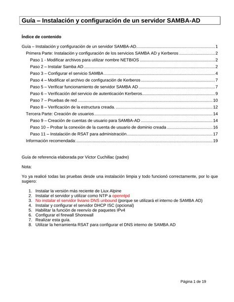 PDF Guía Instalación y configuración de un servidor SAMBA Rol del