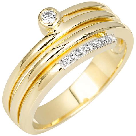 JOBO Damen Ring 585 Gold Gelbgold 8 Diamanten Brillanten Goldring