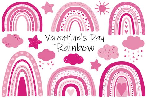 Rainbow Valentines Day Rainbow Hearts Svg Pink Clouds Svg By