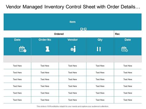 Vendor Managed Inventory Control Sheet With Order Details Powerpoint Presentation Pictures