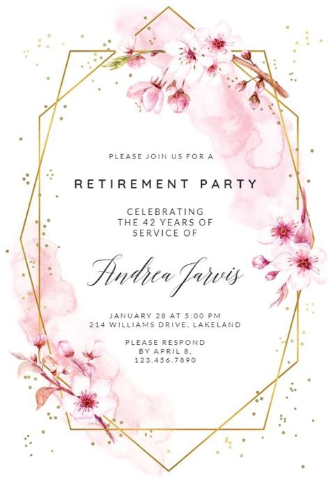 Floral Sakura Retirement And Farewell Party Invitation Template Greetings Island Retirement