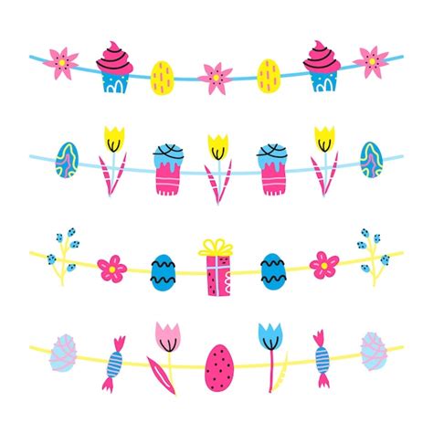 Premium Vector Set Of Doodle Garlands With Easter Icons