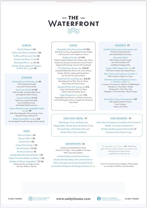 Online Menu of The Waterfront Bar & Restaurant Restaurant, Totland Bay ...