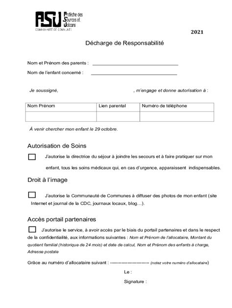 Remplissable En Ligne Dclaration Et Dcharge De Responsabilit Pour Les