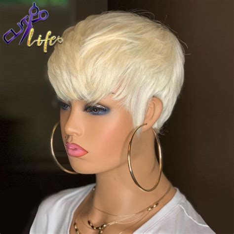 613 Honey Blonde Short Wavy Bob Pixie Cut With Bangs Pixie Cut With