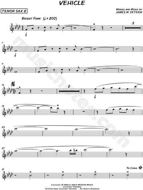 The Ides Of March Vehicle Tenor Saxophone 2 Sheet Music In F Minor