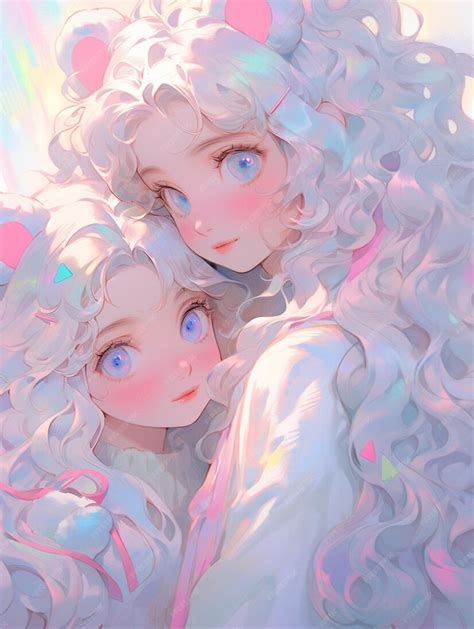 Premium Photo Anime Style Image Of Two Girls With Curly Hair And Blue Eyes Generative Ai