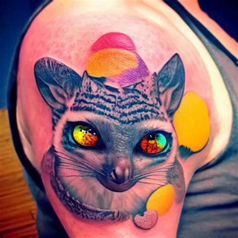 Shoulder Tattoo Of A Multicolored Trippy Furry Cute Stable Diffusion