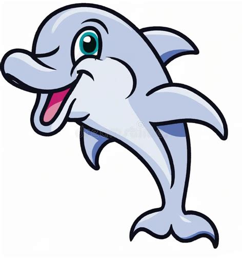 Cute Smiling Dolphin Cartoon Illustration Stock Illustration