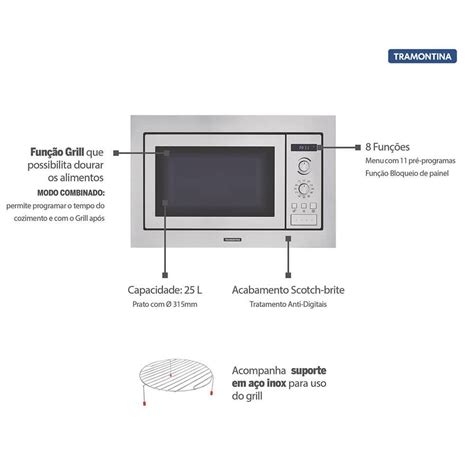 Micro Ondas De Embutir Tramontina Inox L Em A O Inox Fun Es