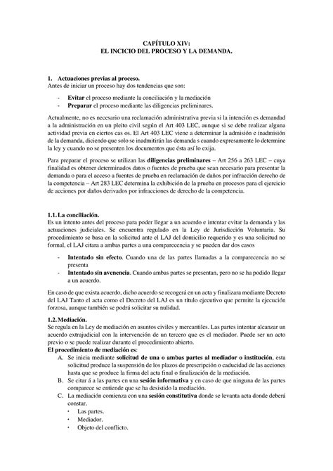 Tema El Inicio Del Proceso Y La Demanda Cap Tulo Xiv El Incicio