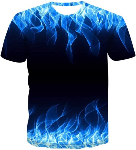 Ashgnv Blue Flame Mens T Shirt 3d Printed Pattern Quick Dry Casual