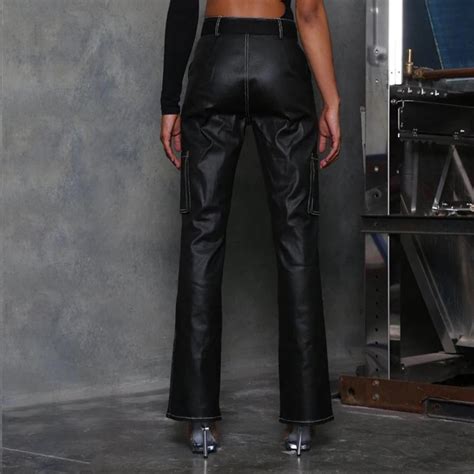 InstaHot свободные широкие женские брюки из искусственной кожи PU ...