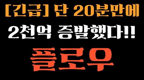 플로우 코인 긴급속보 2천억이 딱 20분만에 증발했다 지금빨리보셔야합니다 강력한 신호 발생 YouTube