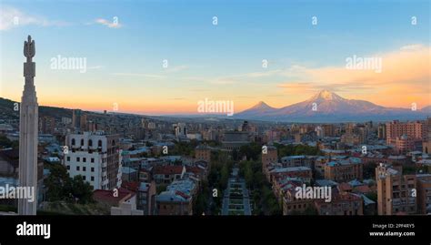 Mount Ararat And Yerevan Seen From The Cascade At Sunrise Yerevan