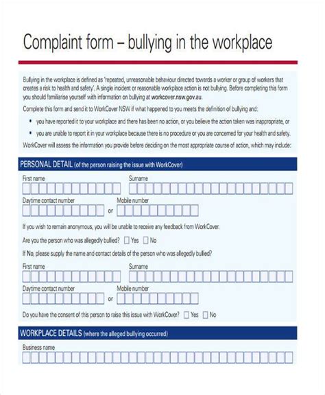 FREE 10 Workplace Complaint Forms In PDF MS Word