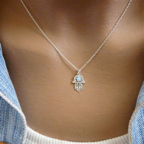 Opal Hamsa Necklace Rose Gold Hamsa Necklace Rose Gold Hand Etsy