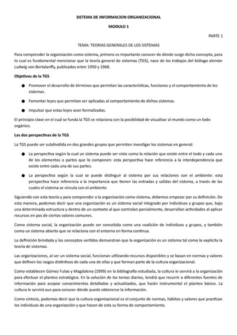 Modulo Sistema De Informacion Organizacional Modulo Parte Tema