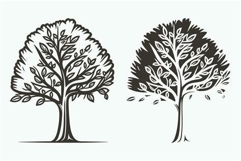 Tree line art vector, Tree silhouette vector, Black and white tree art, Treeline art coloring ...