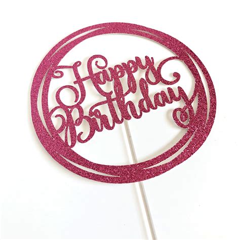 Pink Glitter Cake Topper Happy Birthday Celebration Decor Etsy