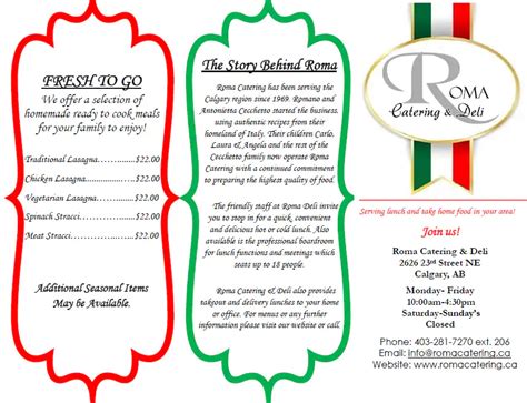 Roma Catering & Deli Menu, Menu for Roma Catering & Deli, Northeast ...