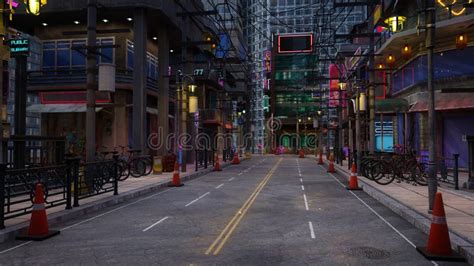 Cyberpunk City Street at Night. Anime Background 3D Rendering Stock ...