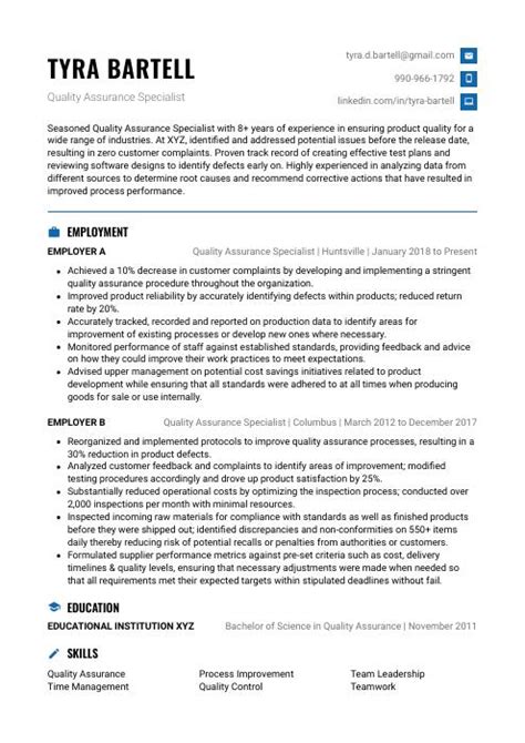 Quality Assurance Specialist Resume Cv Example And Writing Guide