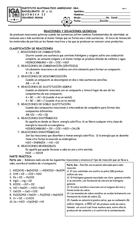 Pdf Tipos Reacciones Ecuaciones Quimicas Y Ejercicios Dokumen Tips