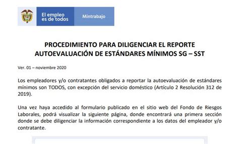 Procedimiento Para Diligenciar El Reporte Autoevaluaci N De Est Ndares