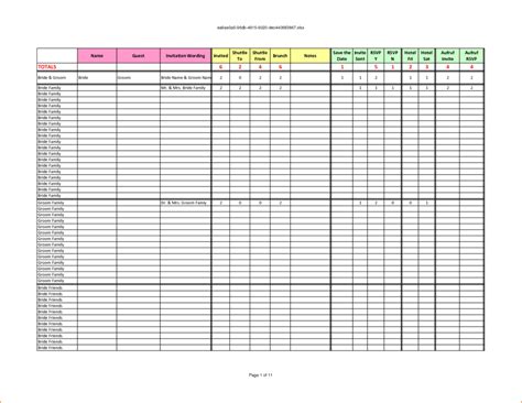 Sample Wedding Guest List Spreadsheet inside Printable Wedding Guest ...