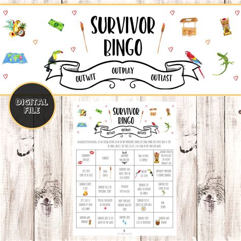 Survivor Printable Bingo Game Instant Download Viewing Etsy