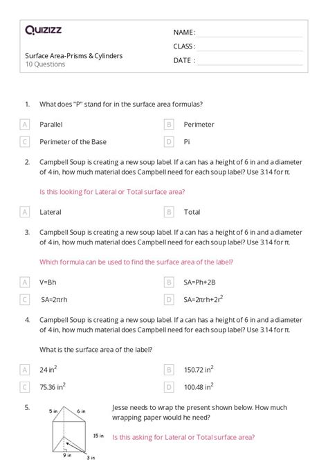 Cylinders Worksheets For Th Grade On Quizizz Free Printable