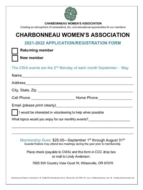 Fillable Online Cwa Membership Application Form Revised For