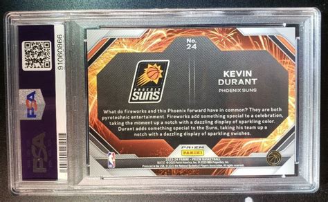 2019 Panini Prizm Fireworks Silver Kevin Durant 24 PSA 10 Low Pop None