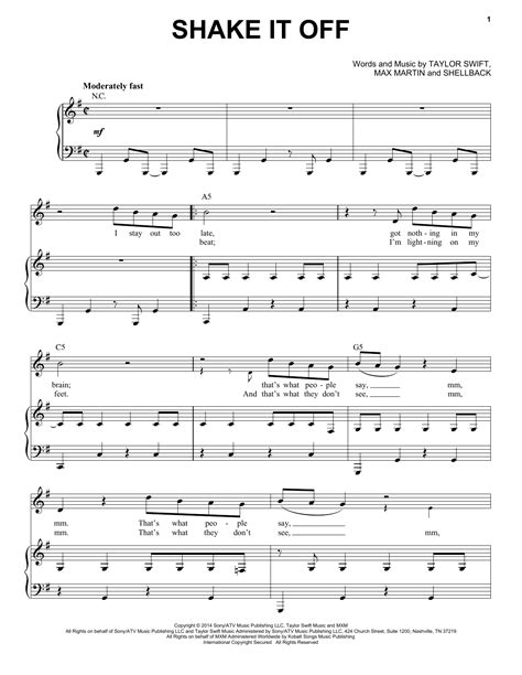 Shake It Off Sheet Music By Taylor Swift Piano And Vocal 157429