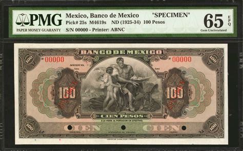 Mexico Banco De Mexico Pesos Specimen P S Specimen Pmg Gem