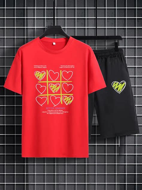 Plus Size Mens Hearts Graphic Print T Shirt Shorts Set Temu Canada