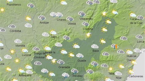 Tiempo en Granada Cielos nubosos máximas en descenso y lluvias y