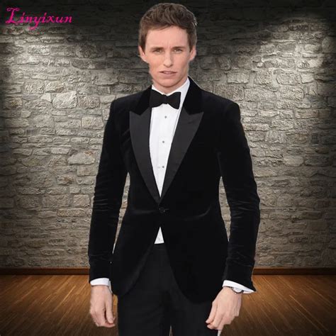 Linyixun 2018 New Black Velvet Tuxedo Jacket One Button Prom Party