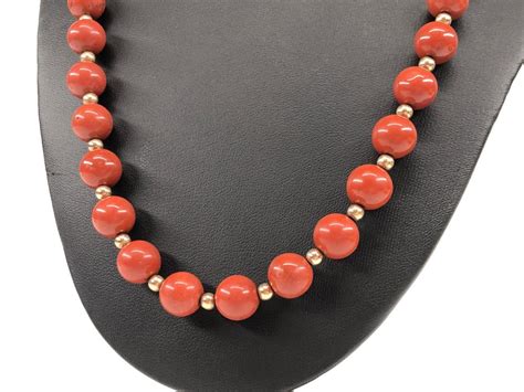 Lot 14k Yellow Gold Red Jasper Beaded Necklace