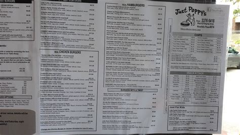 Menu at Just Poppy's fast food, Riverhills