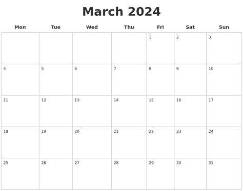 Blank Calendar March 2024 Printable Printable Online