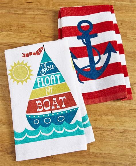 Anchor And Boat Kitchen Towel Set Of 2 Dish Towels Nautical Cotton Drying