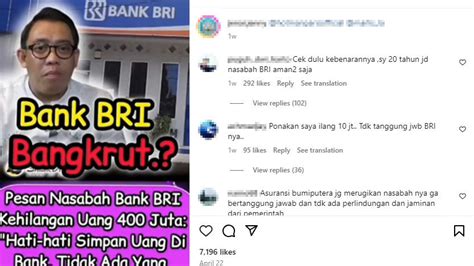 Hoaks Nasabah BRI Kehilangan Uang Rp400 Juta Karena BRI Bangkrut