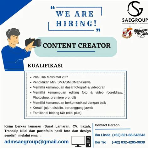 Lowongan Kerja Februari Content Creator Sae Group Di Solo Info