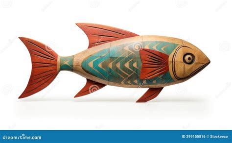 Exquisite Wooden Fish Sculpture With Intricate Red And Orange Designs