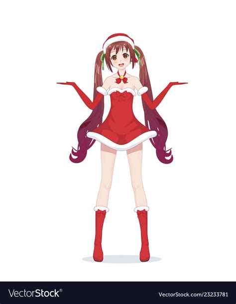 Anime Manga Girl Dressed In Santa Claus Costume Vector Image